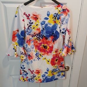Tahari Multicolor Floral Long Sleeve Dress